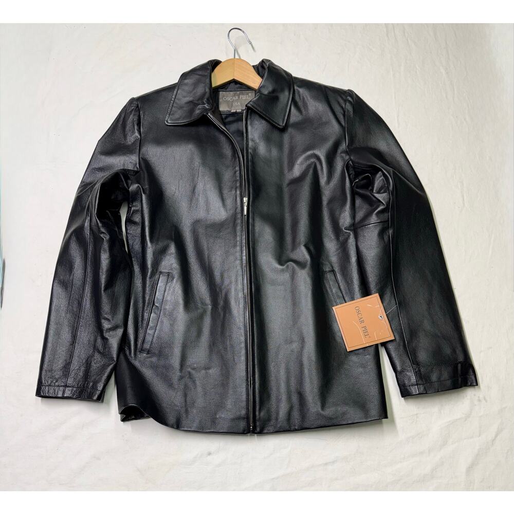Oscar Piel USA leather jacket - Mens 2XL  - full zipper Black w45 NWT
